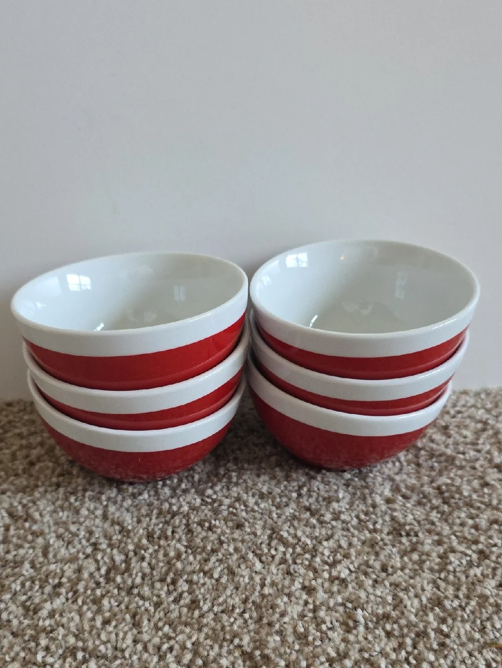 Crate&Barrel Red and White Porcelain Bowls - Set of 6 - NWOT